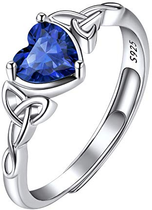 Suplight Keltischer Damen Verstellbarer Ring 925 Sterlingsilber Herzförmiger Zirkonia Geburtsstein Verlobungsring Eheringe Trauringe Hochzeitsringe Schmuck tolles Geschenk für Frauen Mädchen