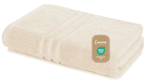Lavea® Saunatuch 80×200 cm - Creme | 100% Baumwolle – Großes Saunatuch für Damen & Herren, saugstarkes Frottiertuch, weich, waschbar, Frottierserie Elena