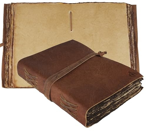 WANDERINGS Antikes Lederjournal, 15x23 cm - Handgefertigtes Ledergebundenes Journal mit Altmodischem Blankem Deckle Kante-Papier - Perfekt zum Schreiben, Buch der Schatten, Zeichnen, Skizzieren