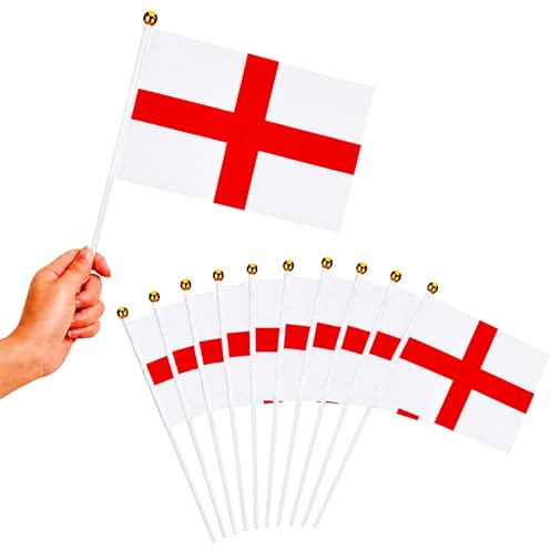 25Pcs England Hand Waving Flags 15 x 21cm with 30cm Pole for FIFA 2026 World Cup – Double Sided St George Cross Hand Flags for Football Matches, Pub Decorations and Street Celebrations