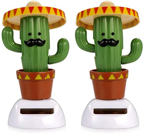 TiSkying Lot de 2 figurines solaires en forme de cactus avec sombrero, figurine solaire, tête mobile et sombrero, décoration de voiture
