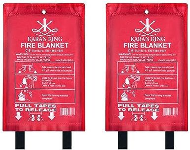 KARAN KING - 2 Pack Premium Fire Blanket for Ultimate Fire Safety Flame-Retardant Protection for Home, Kitchen, Caravans, Garages - Heat-Resistant, Versatile, and Quick Unfolding with Loops