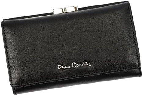 Pierre Cardin 06 Italy 108 Damen Geldbörse - Elegante Portemonnaie Damen, Rechteckig, Münzfach, Separate Geldscheinfächer, Kartenfächer, Naturleder, Schwarz, 9 x 14,5 x 3,8 cm