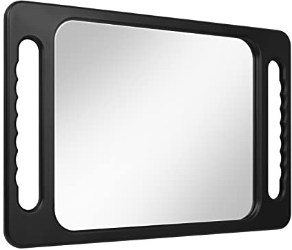 Drop-Proof Hand Mirror with Double Handle, Large Rectangular Hand held Mirror -(16x10) Largehand Mirrors with Handle for Salons and Beauty Salons, Light Hair(Black)