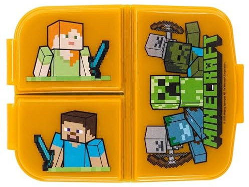 ILS I LOVE SHOPPING Porta Merenda Scuola con 3 scomparti Portamerenda in Plastica Bambini Pranzo Launch Box - BPA Free (per Minecraft)
