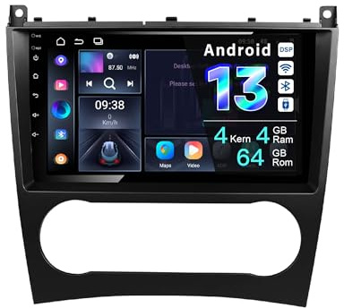 Amaseaudio Android 13 Autoradio 9 Zoll für Benz C/CLC/CLK Klasse W203 W209, Drahtloses Carplay Android Auto, DSP+, 8 Touchscreen, Unterstützung WiFi Bluetooth 5.0 GPS-Navigation