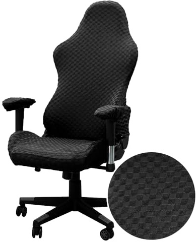 Lukery Funda para Silla Oficina Gaming con Reposabrazos, Funda Silla Escritorio Removible Lavable Universal para Oficina, Juegos, de Ordenador (Negro)