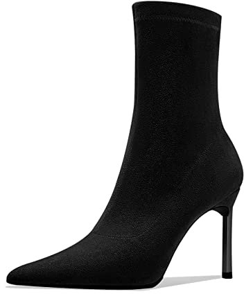 Castamere Damen Stiletto Hoher High Absatz Heel Geschlossene Spitze Zehenkappe Slip-on Stiefeletten Büroschuhe Party Clear Cute Klassisch Stiefel Schwarz 44 EU