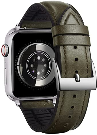 BINLUN Correa de Cuero Compatible con Apple Watch 49mm 46mm 45mm 44mm 42mm 41mm 40mm 38mm Correa de Silicona y Cera de Aceite Cuero Híbrido Apto para iWatch Ultra SE SE2 Series 11/10/9/8/7/6/5/4/3/2/1