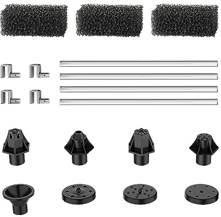SZMP Fountain Pump Nozzle Kit, 8PCS Water Fountain Spray Head Set-Mushroom Water Spray Heads, 4 Fixer Rods, 3 Filter Cottons for Pond Fountain Submersible Pump Pool