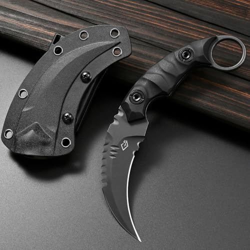 Gtkii GTK691 Fixed Blade Knife D2 Steel Blade Nylon Fiberglass Handle with Kydex Sheath for Outdoor Camping Hunting Hiking Survival EDC Tool(Black)
