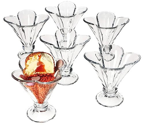 MamboCat KLOVER Lot de 6 Coupes à Glace avec Pied en Verre I 150 ML I Bols à Dessert en Forme de trèfle à Fleurs, Verres à Fruits Coniques en Verre Transparent I pour apéritifs, Cocktails,