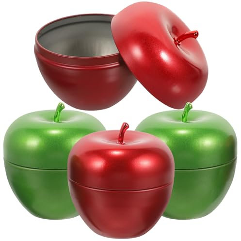 ABOOFAN 4pcs Candy Jars with Lids Cosmetics Tins Honey Jar Airtight Bread Container Apples Shaped Containers Coffee Tin Apples Shaped Tin Candy Storage Jars Tinplate Party Supplies Tea