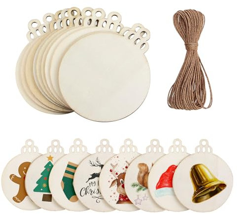 40 dischi rotondi in legno ritagliati palline di Natale in legno rotonde decorazioni con 40 corde di spago per bambini artigianato ornamenti natalizi