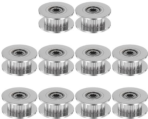 sourcing map 10Stk 2GT Umlenkrolle Zahnriemenscheibe 20 Zähne 3mm Bohrung 18mm Durchmesser Aluminum Zahnriemen für 6mm Breite Gürtel 3D Drucker CNC Maschine Zubehör Silberton