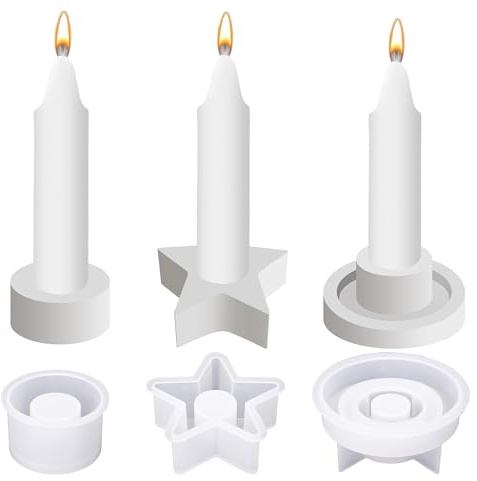 Meetory Silikonform Kerzenhalter - 3 Stück DIY Harz Gießform Kerzenformen, Runder Silikonformen Gießformen Stabkerzenhalter, Sterne Silikonformen Kerzenhalter für Weihnachten Party, Valentinstag