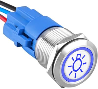 ETOPARS Rostfreier Stahl 19mm Kippschalter 12V 5A Auto Wippschalter Metall Druckschalter Wasserdicht EIN/AUS Taste Schalter mit Drahtstecker Blau Licht Scheinwerfer Drucktaster