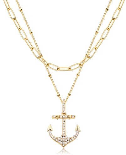 Jenosy Anker Kette - Damen Zarte Hypoallergene 18K Vergoldete Anker Anhänger Kette Modeschmuck für Frauen und Mädchen