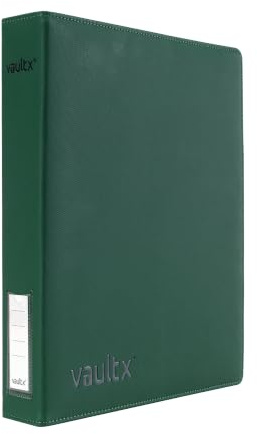 Vault X Raccoglitore a 3 Anelli per Carte da Collezione, Compatibile con Pagine a 9 Tasche, 540 Carte, Materiale Exo-Tec, Apertura Facile, Raccoglitore con Clip ad Anello D, TCG (Verde, Sottile)