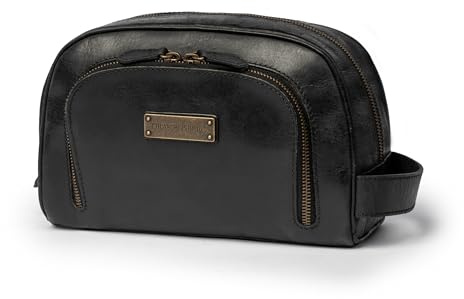 DRAKENSBERG Kulturbeutel Herren Leder 'Ben' - Klassische Reise-Kulturtasche mit vielen Fächern, Vintage, handgemacht, 5L - Schwarz, DR00370