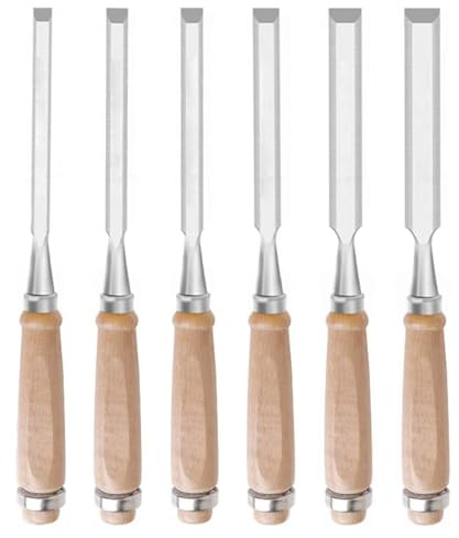 Scalpelli per legno Scalpello per legno Cr V Scalpelli per legno professionali per carpenteria, Scalpello con bordo smussato per legno affilato, Set da 6 pezzi per artisti
