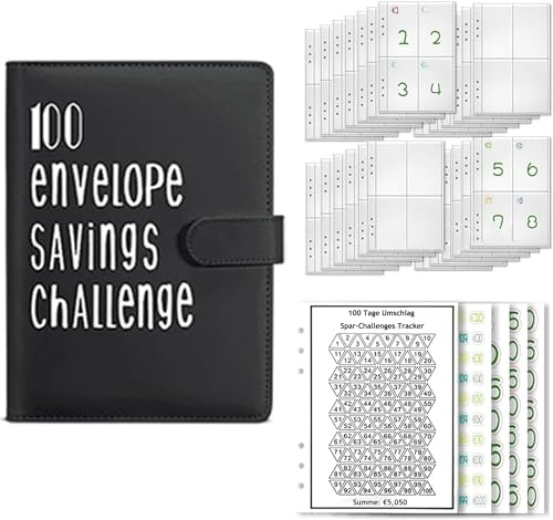 Budget Planner Deutsch A5 Budget Binder Geld Organizer Budget Planer mit 100 Binder Taschen Ringbuch Finanzplaner Haushaltsbuch Sparen Mappe Cash Stuffing Startset (Schwarz)
