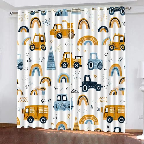 Generisch Verdunklungsvorhänge Kinderzimmer Mädchen Jungen,Kinder Vorhang Blickdicht Baufahrzeuge 2 Stück Mit Ösen,Vorhang Verdunkelung Thermo Schlafzimmer,Auto Traktor Bagger Gardinen,200X160Cm,A26
