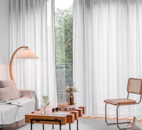 Homxi Lichtundurchlässige Vorhänge Kinder 2er Set,2 x 96W x 115H cm,Vorhang Wohnzimmer Modern Weiß Einfarbig mit Hohl Spitze Gardinen Küche mit Ösen