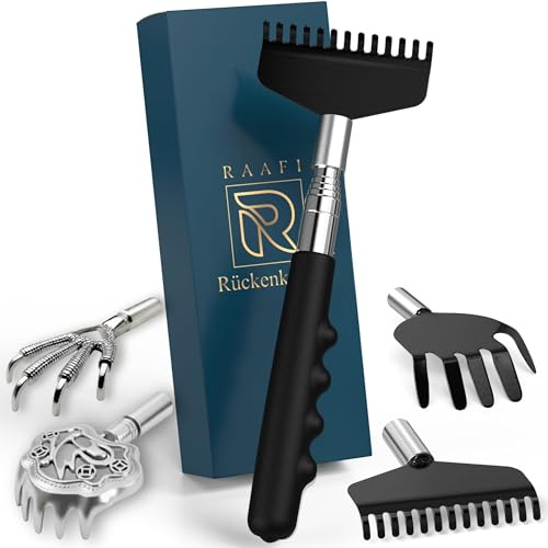 Rascador de espalda 4 en 1 grande y robusto con 4 cabezales rascadores extraíbles. Mango telescópico de alta resistencia para rascar la espalda. Rascador trasero telescópico de 20 a 68 cm para llegar