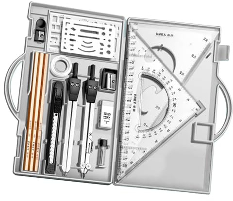 Kit Da Disegno Per Bambini - Kit Di Strumenti Per Disegno Architettonico, Set Di Strumenti Per Disegno Tecnico | Set Di Geometria Professionale Da 16 Pezzi Con Righelli In Metallo, Set Di Goniometro P