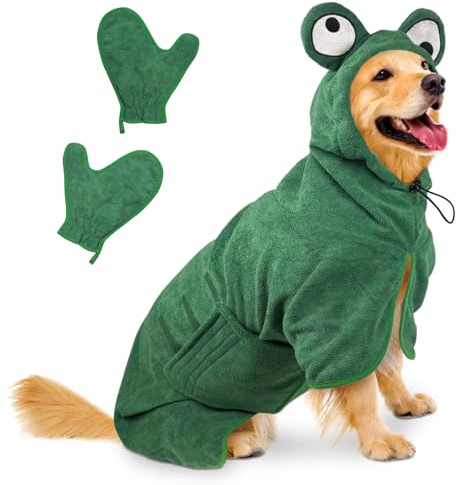 Serviette à Séchage Rapide pour Animaux, Peignoir pour Chien en Microfibre, Peignoir pour Chien Absorbant, Absorbant Manteau pour Animaux pour Séchage Après Baignade Bain (Grenouille Verte, XL)