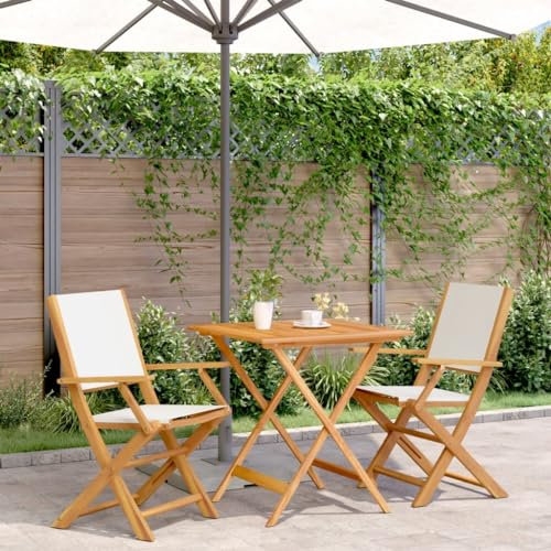 Xichuzi 3-TLG. Bistro-Set Cremeweiß Stoff und Massivholz, Gartenset Tisch Und Stühle, Balkon Möbel Für Kleinen Balkon, Terrassenmöbel, Balkonset, Balkonmöbel, Möbelsets - 3281880