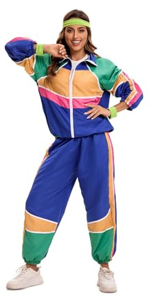 Velcoxplay 80er Jahre Kostüm Damen Trainingsanzug Disco, 80er 90er Retro Anzug Jacke Hose Anzug Style Jogginganzug für Karneval Faschingskostüm