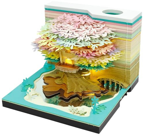 cfpqv Blocco note 3D, casa dell'albero creativo, 2025, nuovo calendario da scrivania, blocco note con luci, antiaderente, calendario settimanale 2025, artigianato, blocco appunti, carta da scrivania
