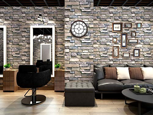 ICYEHAO Brown Brick Wallpaper,44.5 x 500 cm Self Adhesive Brick Wallpaper Stone Wall Paper Peel and Stick Self Adhesive Furniture Wrap for Living Room,Bathroom,Kitchen,Drawer,Cabinets