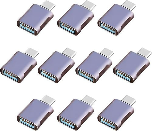 TFAK 10 Pack Up to 10Gbps/120W Usbc to USB Adapter,USA to USB-c adopters,U sb to USB C Connector,Type C Male to a Female Adapter for Charger,Phone 15/16, PC, Laptop, Tablet, Keyboard etc, Navy Blue