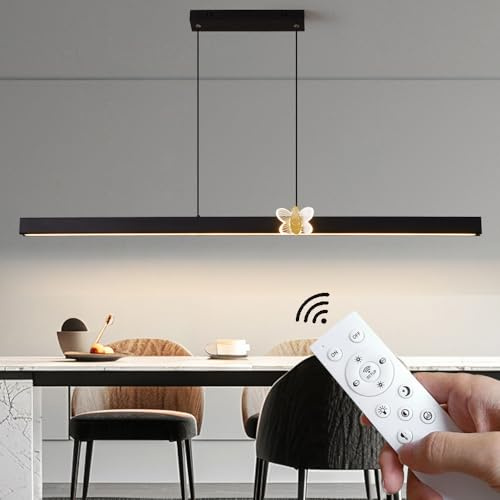 FengBaMeng Moderne LED-Hängeleuchte, schwarze dimmbare Pendelleuchte mit Fernbedienung höhenverstellbare lineare geeignet für Esszimmer, über Esstischen, Büros, Klassenzimmern(100CM/39.37in)