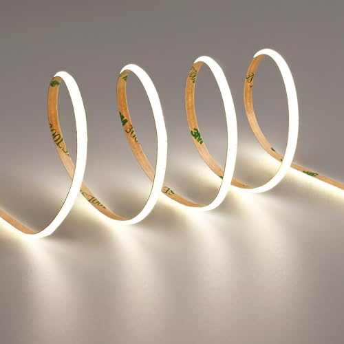 TOPAI 12 V tunn 4mm COB LED-remsa 4000K naturligt vitt 4,2 m (5M) flexibelt 3M självhäftande tejp, CRI>90 400 LED/M 7 W/M prickfri hög densitet för skåp/trappor/butik DIY