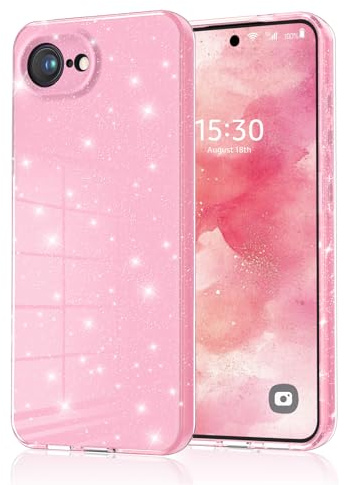 Eherui Mobiltelefonskal för iPhone 16e glitter, silikon TPU anti-fingeravtryck skal, stötsäkert skyddsfodral tunt, reptåligt och fallskydd, skyddsfodral för iPhone 16e fodral, rosa