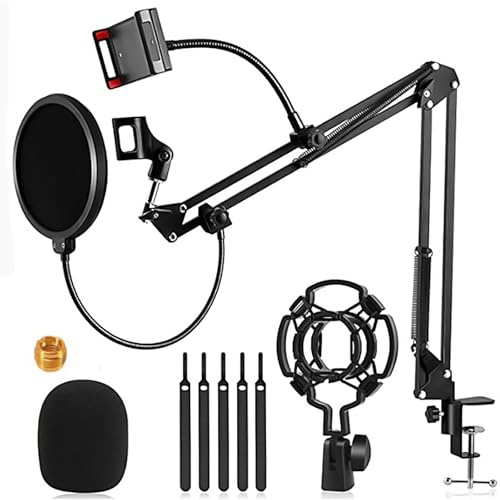 Micfuns C35SET Verstellbarer Mikrofonständer Professioneller Mikrofonhalter mit Spinne und Adapter für Studioprogrammaufnahmen Rundfunk TV-Sender Kompatibel mit Blue Yeti Mikrofon aus Stahl