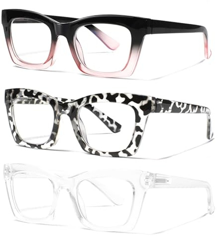 ZOECENT 3 Pack Lesebrille Damen Blaulichtfilter Brille Federscharniere Computer Brillen übergroße Quadratische Lesebrillen