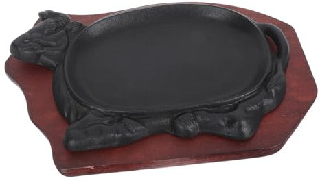 CIYODO Piastra Ghisa per Bistecca Non Stick Forma di Bue con Vassoio in Legno per Barbecue e Cucina Domestica con Distribuzione Uniforme del Calore