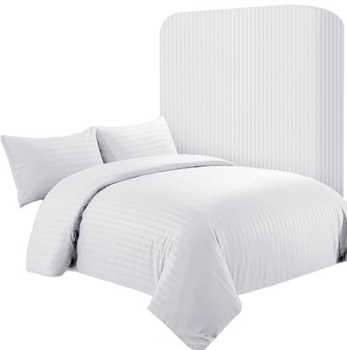 AR Ware Set copripiumino king size a righe satinate – 4 pezzi bianco morbido, set di biancheria da letto stile hotel con 2 federe e 1 lenzuolo con angoli