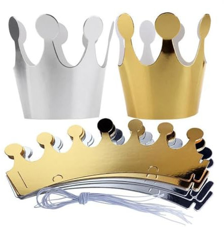 Hrlace Kronen Papier Partyhüte Geburtstagskrone Party Crown Hut Geburtstag-Papier-Hut Papierkronen Set für Kinder Erwachsene Geburtstagsfeier Foto Requisiten Dekoration Gold + Silber 30 Stück