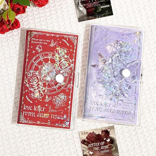 Rose Flower Hardcover Notebook Pocket Journal Mini Notebook Small Notepad for Women Men Beautiful Flower College Notebook End of Year Christian Gift Set Waterproof Cover Red + Blue