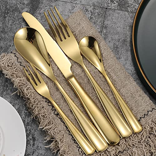 CVNIMV Service de Couverts de Table doré pour 4 Personnes, 20 pièces, Couverts de Luxe en Acier Inoxydable, Lisse, Poli Miroir, Simple, Lavable au Lave-Vaisselle