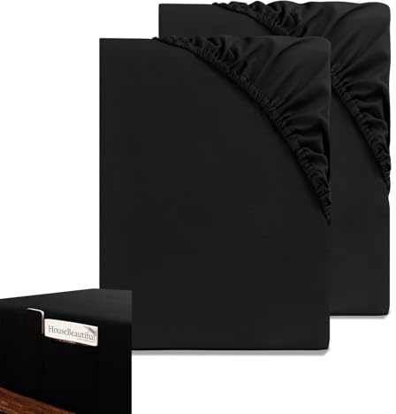 HIG Spannbettlaken 90x200cm 2er Set, Schwarz Microfaser Spannbetttuch mit 35cm Tiefe Tasche für Boxspringbett, Spannbetttücher mit Seitlicher Tasche für Handy oder Fernbedienung, ÖKO-TEX Zertifiziert