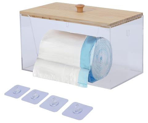 Gzsekken Disposable Face Towel Holder, Acrylic Bathroom Basket Facial Towels Storage Box,Wall Mounted Large Tissue box with Bamboo Lid Bath Shelf Tabletop Storage Box for Cleansing Cloths, Makeup