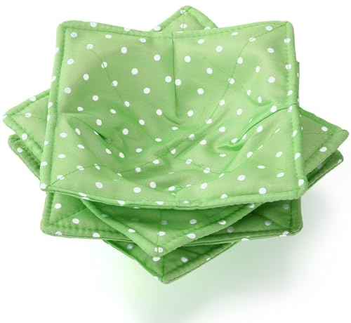 Cunhill 4 Pcs Cotton Microwave Bowl Cozy Holders for Hot Food Hot Pads Soup Bowl Potholders Heat Resistant Multipurpose Quilted Safe Holders for Kitchen Plate Supply(Pale Green,Dot)