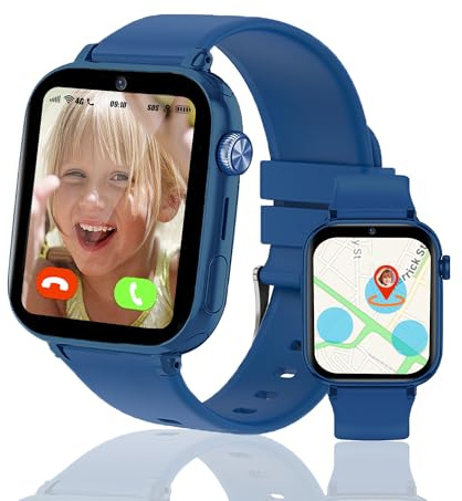 Ruopoem Reloj Inteligente Niño 4G, Reloj GPS Niños Localizador y Llamadas SIM SOS Chat Videollamada Juego Despertador Impermeable Modo Clase, Smartwatch Niños con Tarjeta SIM Regalo Niña Niño